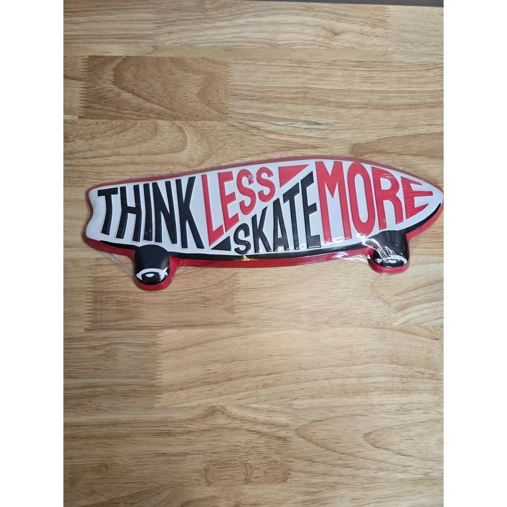 Open Road Brands Think Less Skate More Metal Skateboard Wall Sign Red Black